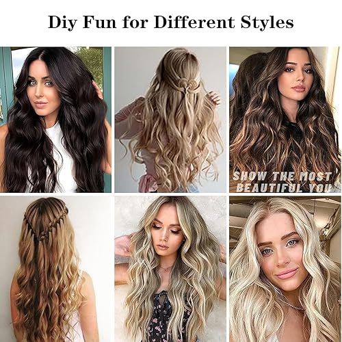 Miniatura 7 de 4 extensiones de cabello con clip de 20 pulgadas, extensión secreta larga ondulada con alambre transparente ajustable, clips seguros, piezas de