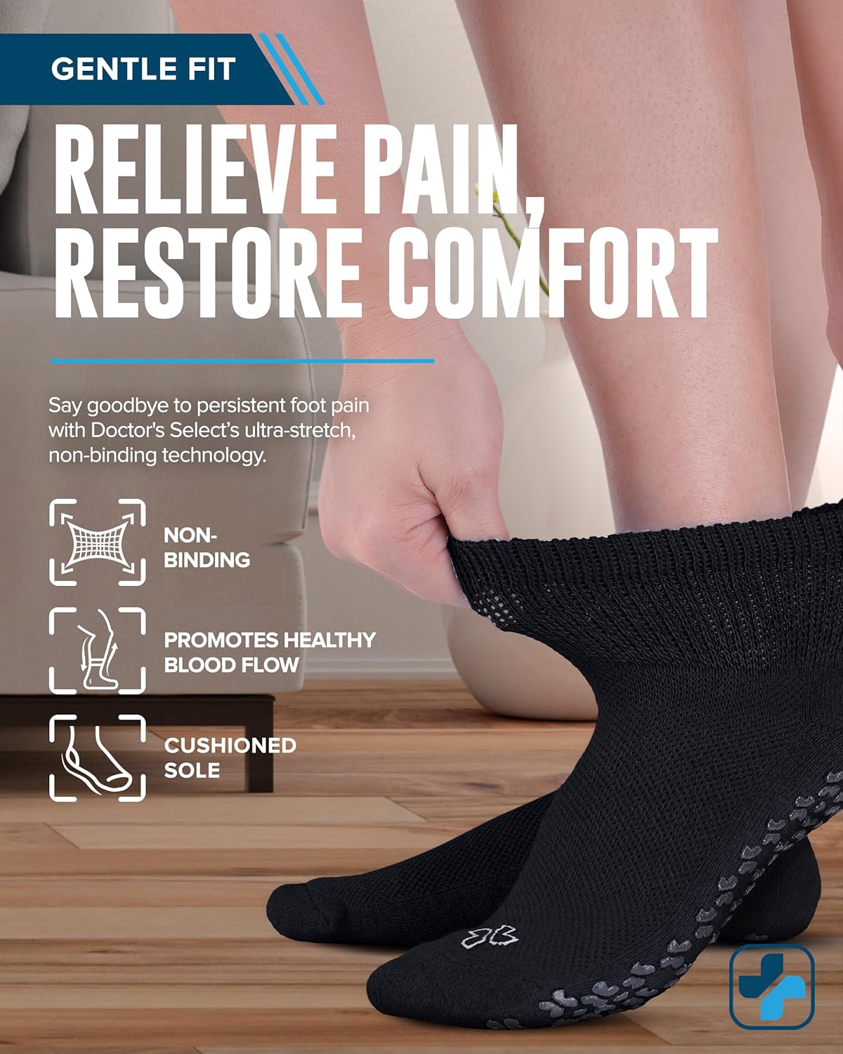 Doctor's Select Diabetic Ankle Socks with Grippers for Men and Women - 4 Pair 1/4 Length Neuropathy Socks for Women - Image 2