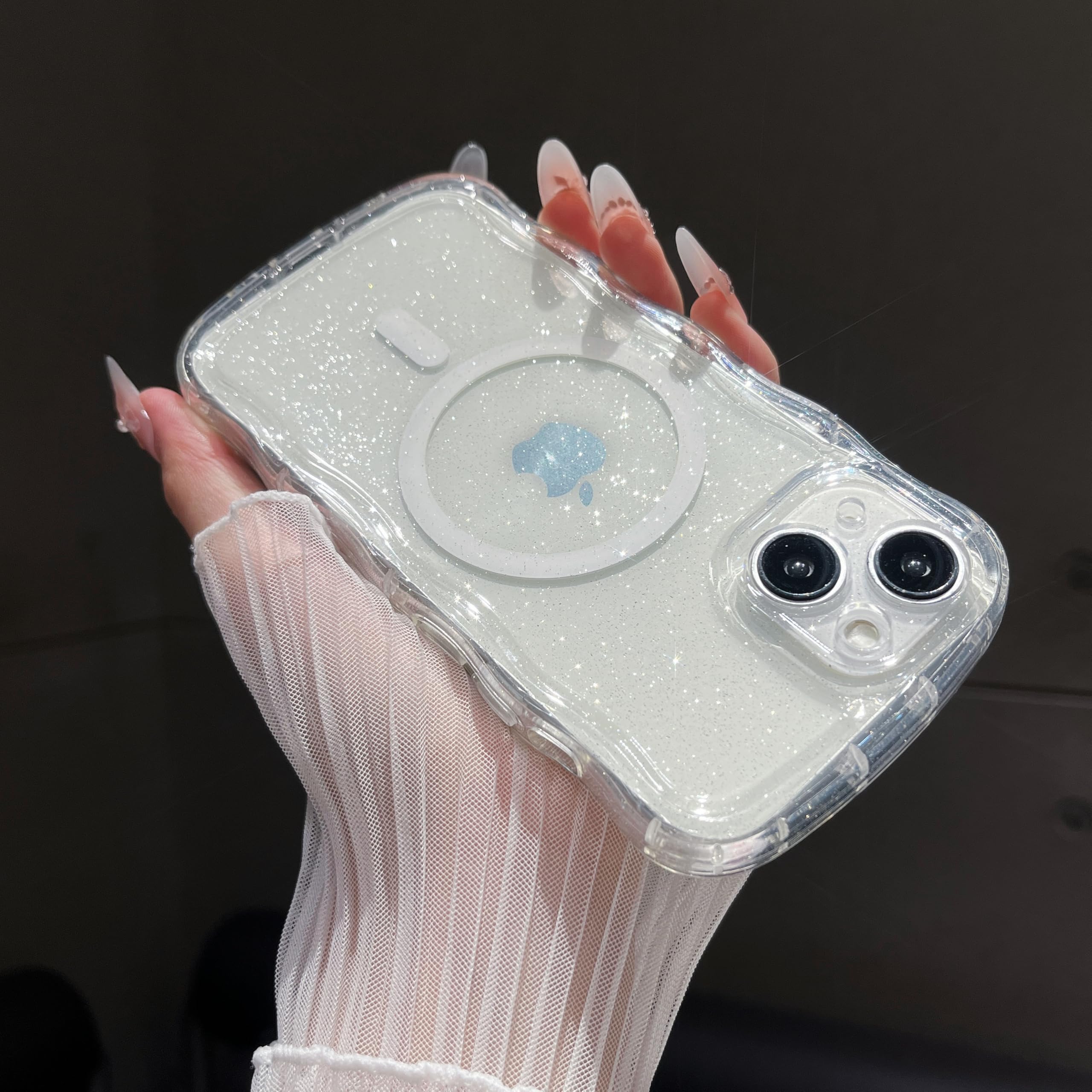ZTOFERA for iPhone 15 Plus Case, Compatible with MagSafe,Clear Cute Sparkly Bling Glitter Curly Wavy Frame for Women Girls Men,Phone Case for iPhone 15 Plus, Clear - for iPhone 15 Plus - Clear/Magnetic