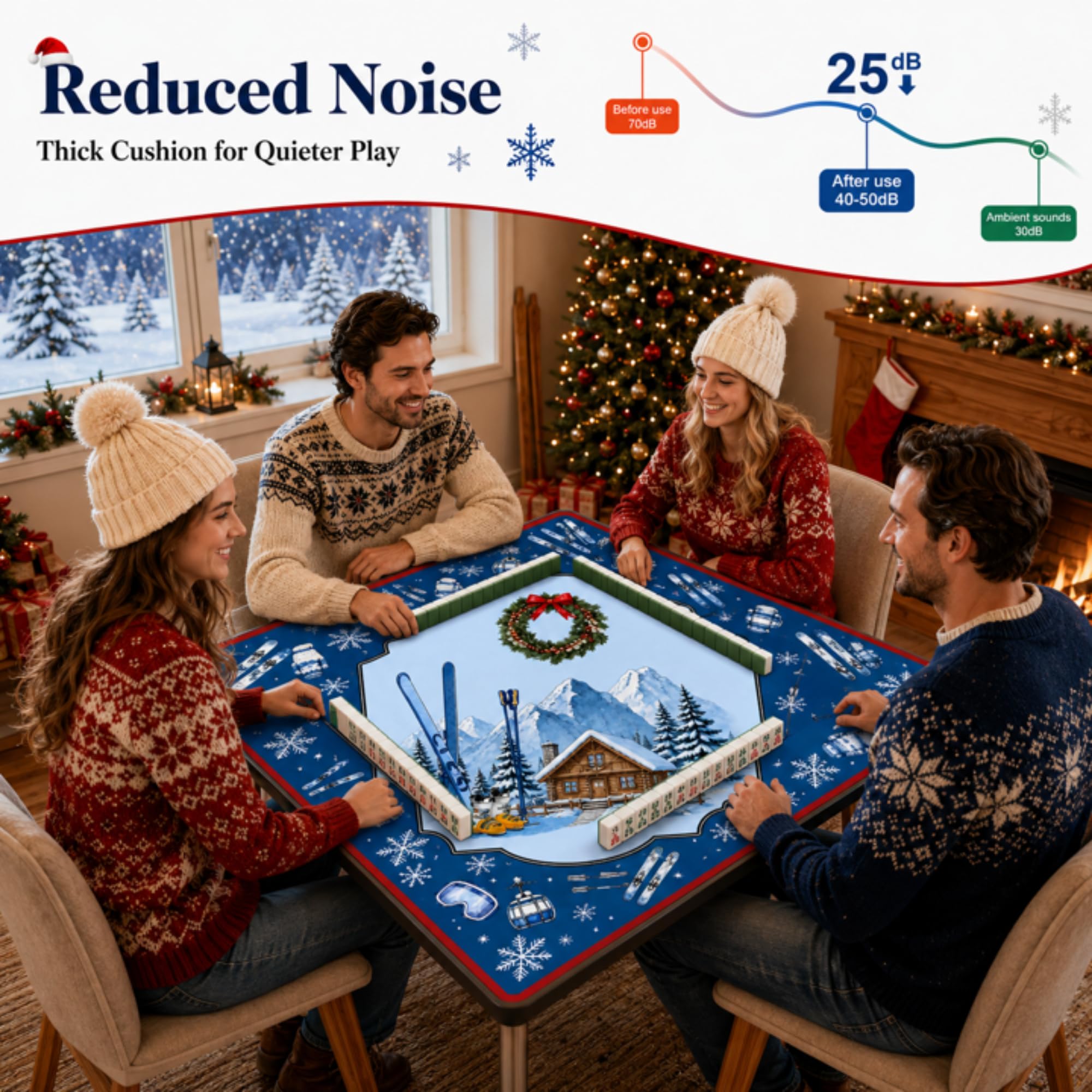 Ensemble de tapis de mahjong d'hiver avec sac de transport, bleu
