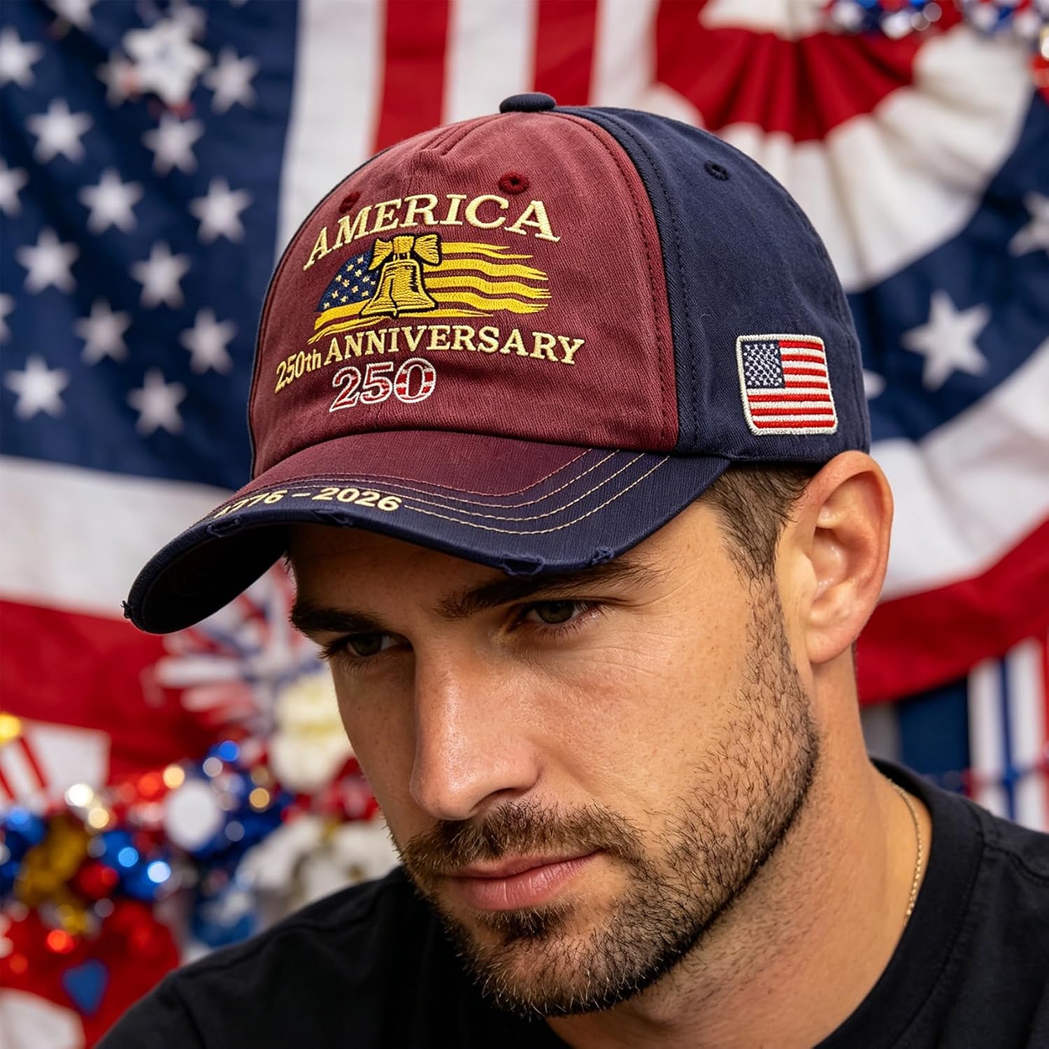 USA 250th Anniversary Hat 1776-2026, Patriotic Liberty Bell Baseball Cap, America 250 Commemorative Hat for Men Women, Adjustable Cotton Vintage Dad Hat, Red