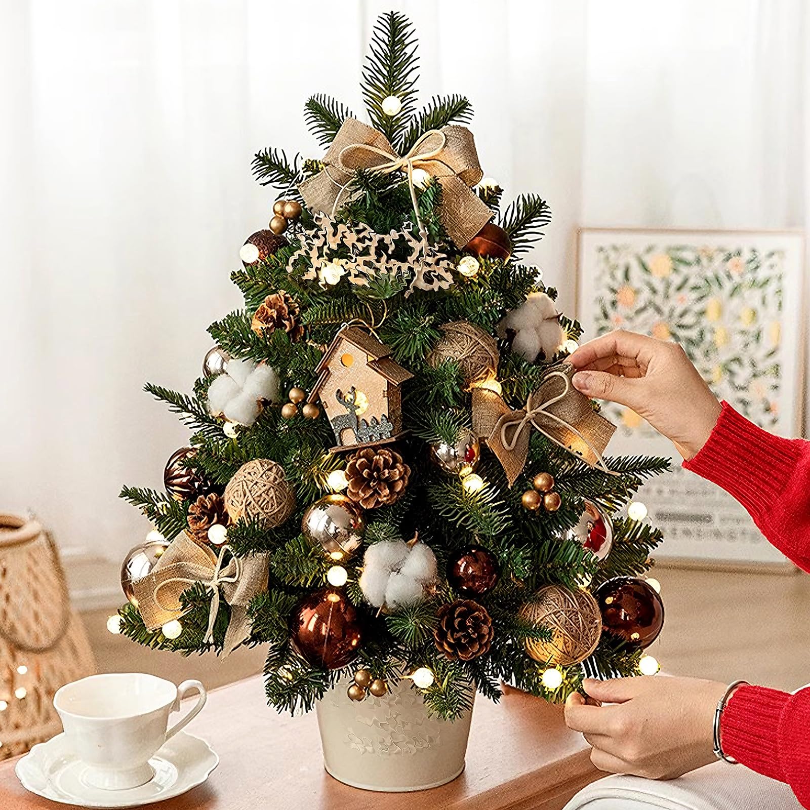 Arbol de Navidad Pequeño de 45m/60cm con Base Árbol de Navidad de Mesa Plantas Artificialesde Plástico para Hogares, Hoteles, Centros Comerciales, Escaparates(Red,45cm/17.7")