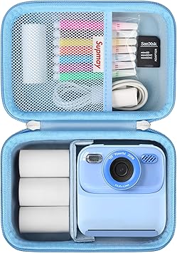 Hard Carrying Case for Cimizi/for masterbee/for MgaoLo Upgrade Kids Camera Instant Print, Toys Storage Bag with Mesh Pocket for Roll Printing Papers, USB Cable, SD Card, Colour Pen, Blue