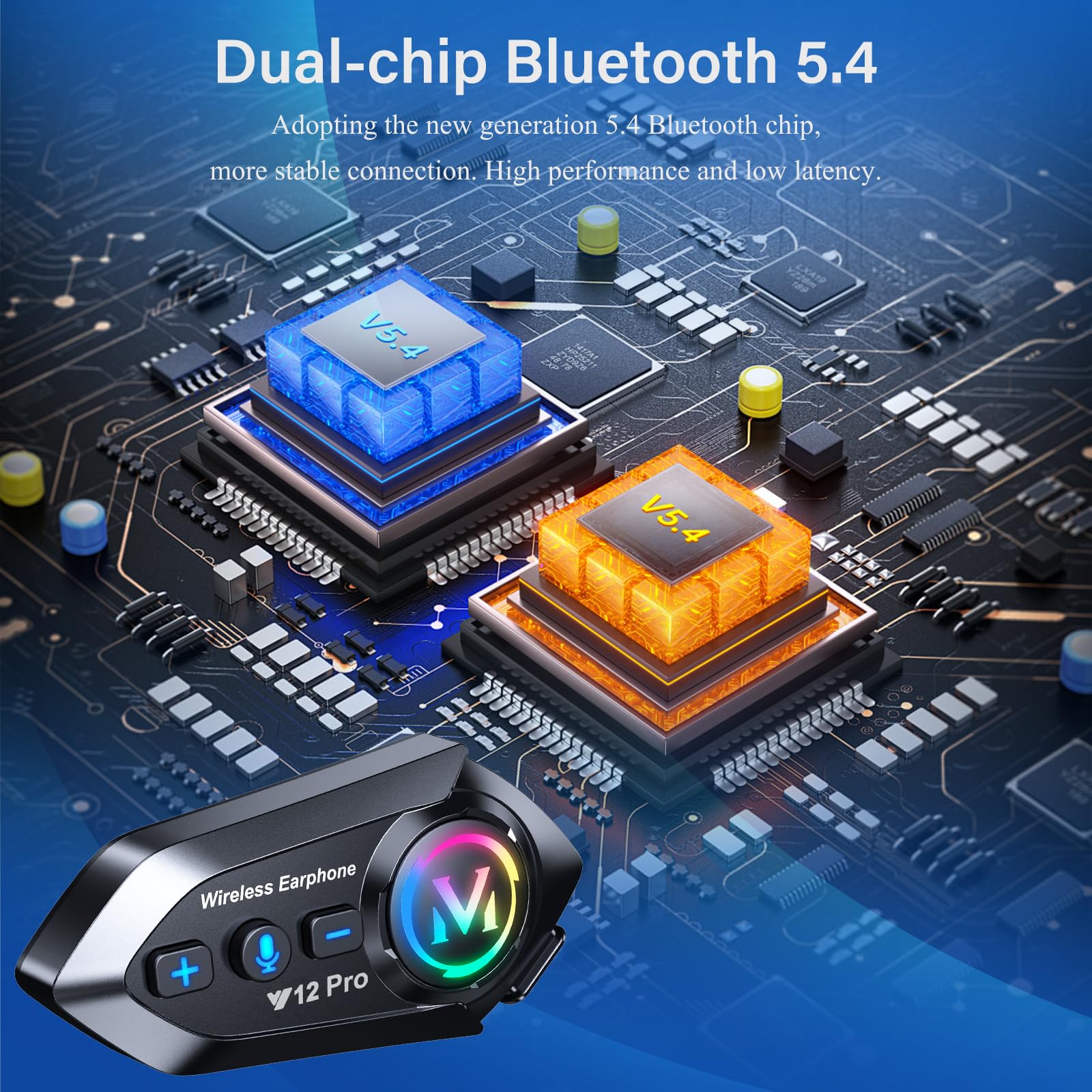 Motoradhelm Bluetooth 5.4 Headset Motorrad Helm Bluetooth Headset mit Dual-Chip für Audio-Multitasking Helm Gegensprechanlage Kopfhörer Kommunikationssystem für 2 Fahrer mit 500m Kompatibel Alle Helme
