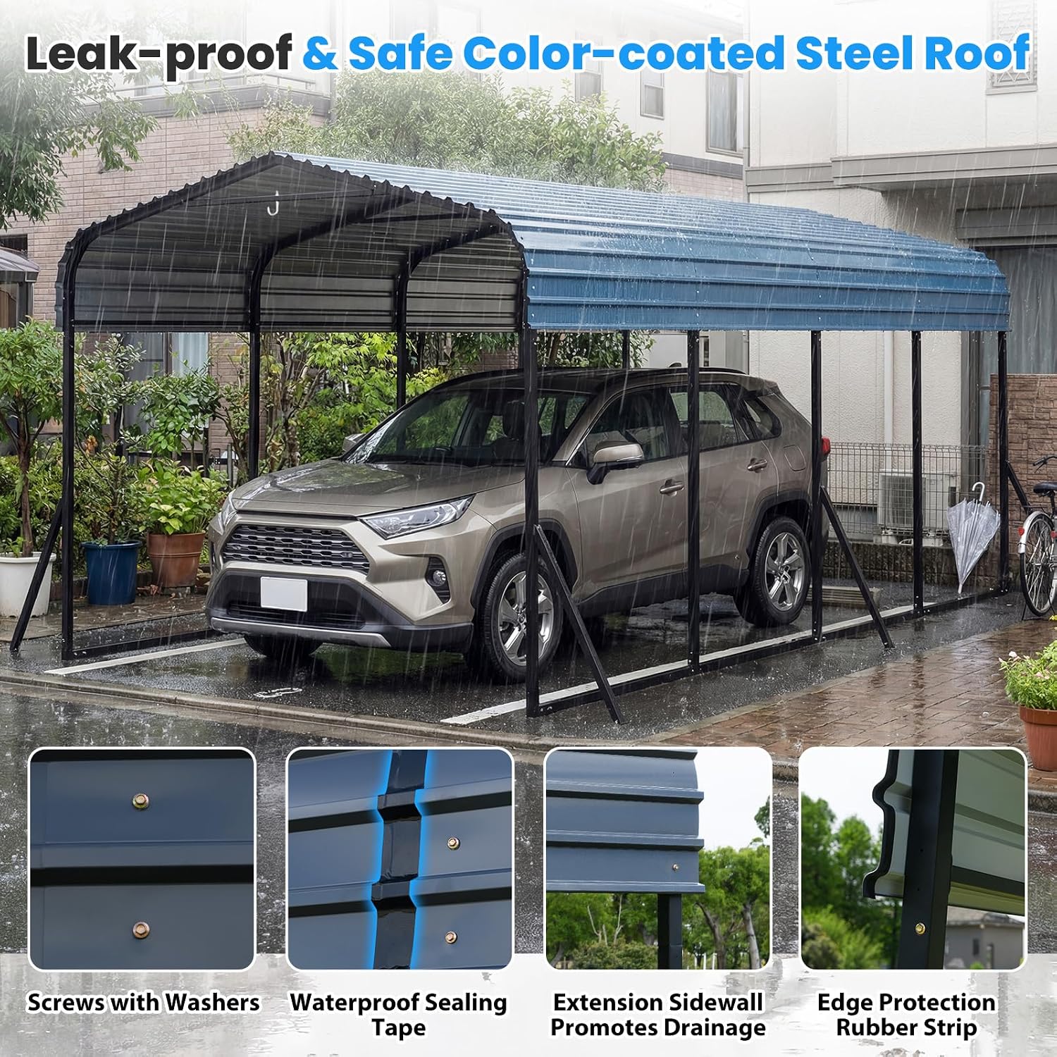 Goplus 12 x 20 FT Heavy-Duty Carport, Outdoor Galvanized Steel Garage Car Shelter w/Leak-Proof Roof, Enhanced Base & 6 Added Slant Legs, Hard Top Large Car Canopy Tent for Trucks, Boats, Tractors