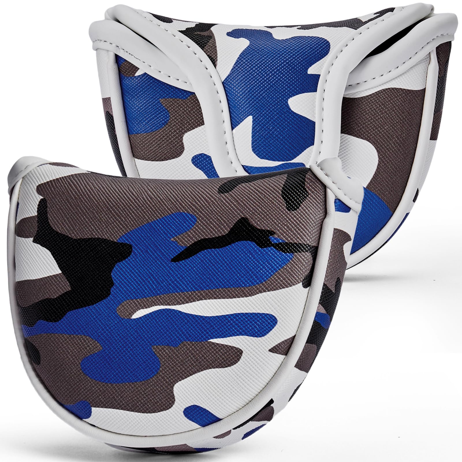 Gbourly Golf Club Blue Camouflage Camo Mallet Putter, Half Mallet Putter Cover Magnetic Closure PU Leather Headcover