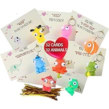 32 Piece Valentines Day Cards for Kids With Pop-Eye Animal Keychain- Perfect for Valentine&rsquo;s Day Gifts for Kids, Class Valentine Gifts, Valentine Gifts for Class, Classroom Exchange Favor