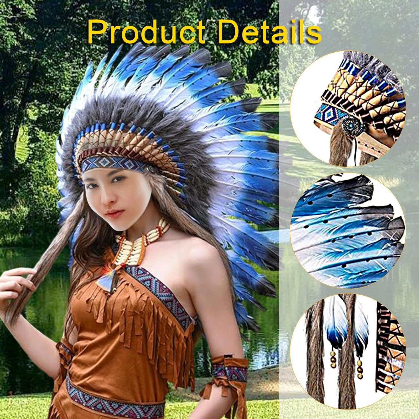 Copricapo di Piume Indiano, Accessorio per Capelli per spettacoli, Giochi di Ruolo, Feste