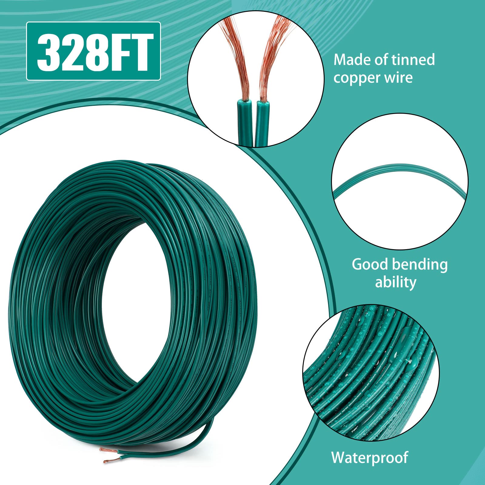 328 Feet Christmas SPT-1 Electric Wire Electrical Christmas SPT-1 Zip Blank Cord Wire Bulk Work with Vampire Plug 7 Amps(Green)