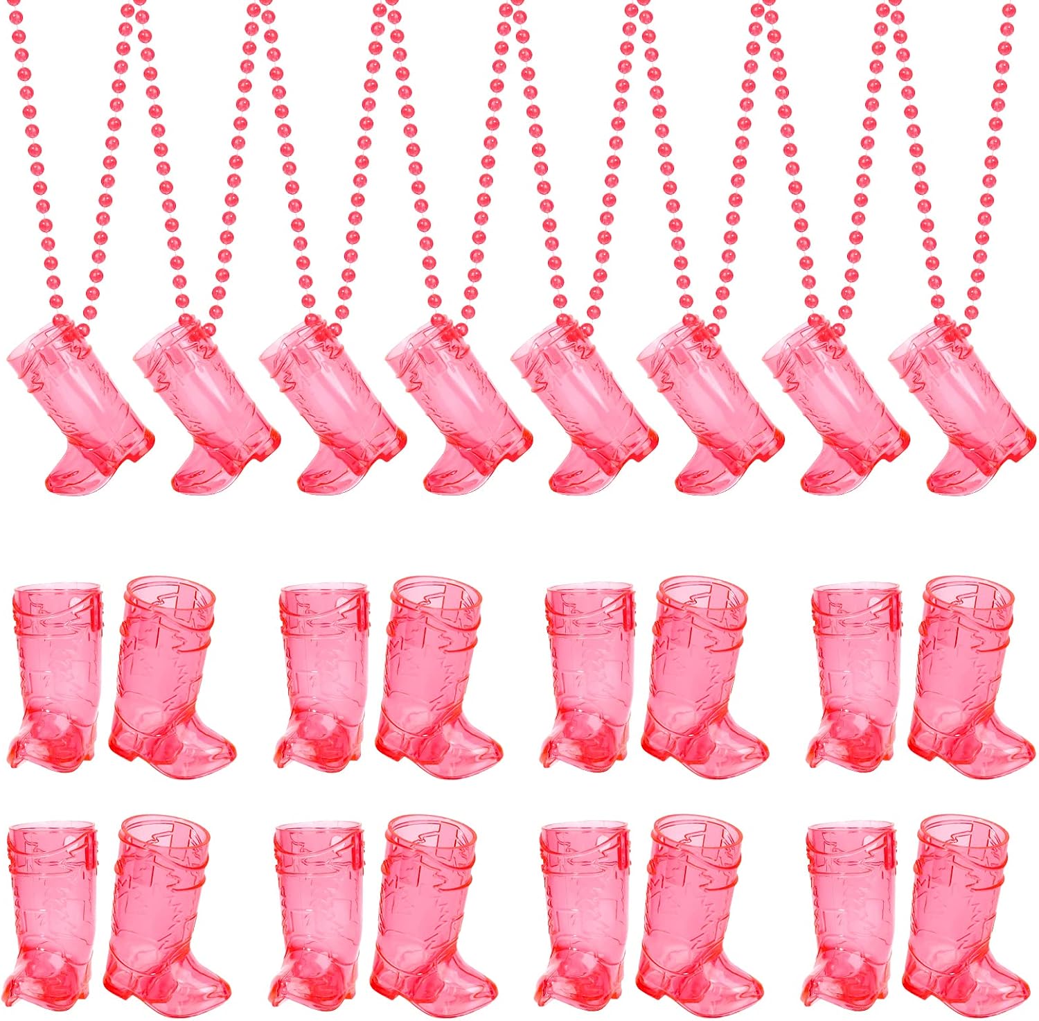 YAXINRUI 12 Pcs Cowgirl Boot Glasses on Beaded Necklace Plastic Glasses Cups with Bachelorette Glasses Necklaces for Bachelorette Birthday Wedding Mother's Day Party Team Groom and Bride Supplies
