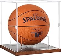 Fitense UV Protected Acrylic Basketball Display Case - Full Size Clear Stand with Solid Wood Base for NBA WNBA Soccer Balls Memorabilia