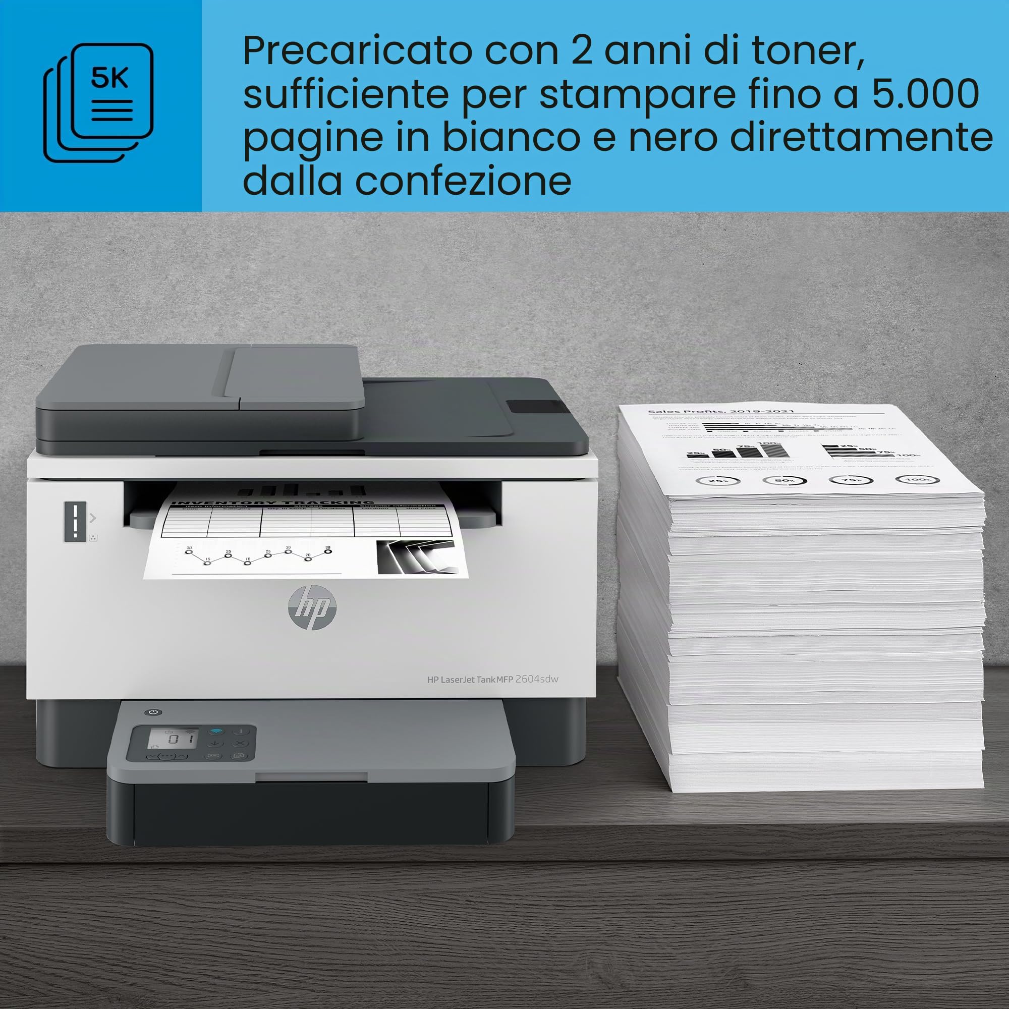 LaserJet Stampante multifunzione Tank 2604sdw, Bianco e Nero, Stampante aziendale, Stampa fronte/retro Scansione a posta