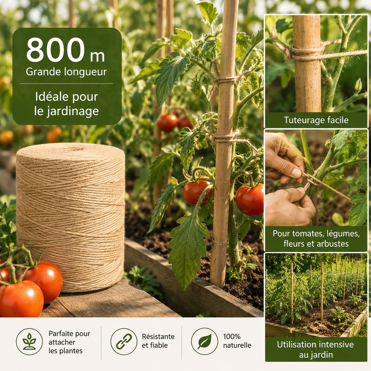 Naturalny sznurek jutowy 2 mm szpula 800 m La cordeline CJN34 do ogrodnictwa, majsterkowania, rękodzieła i majsterkowania