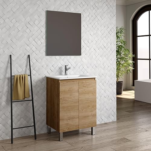 DAX Sunset Engineered Wood and Porcelain Onix Basin with Vanity, 24", Oak