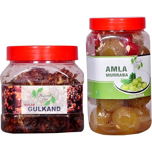 Natural Diet Combo of Natural Homemade Gulkand with Kesar & Elaichi Prepared Using Damask Rose & Rock Sugar (500 gm) You are Being Served Mothers Love & Homemade Amla Murabba 1Kg