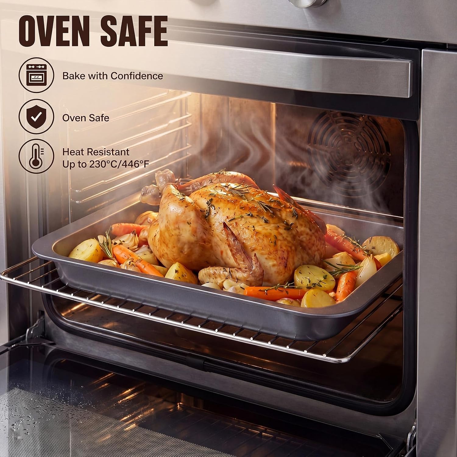 Qinyoung 2 Pcs 10 x 14 Inch Sheet Cake Pan Lid and Handle, Black Gray