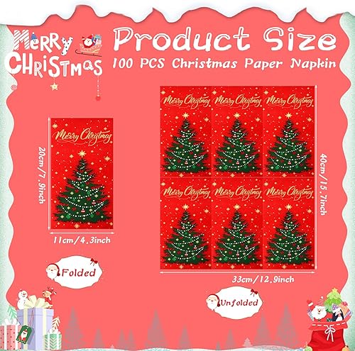 Miniatura 2 de Faccito 100 servilletas de Navidad a granel para árbol de Navidad, servilletas de papel para invitados de Navidad, servilletas decorativas de