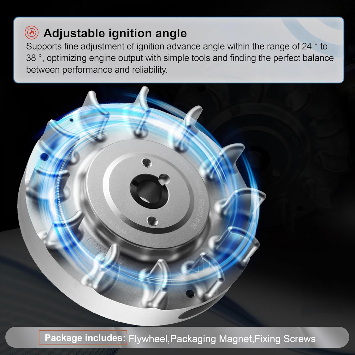 Billet Aluminum Flywheel For Predator 196cc, 212cc NonHemi Cast,For Honda GX160 GX200,Adjustable angle(24°-38°range) Silver