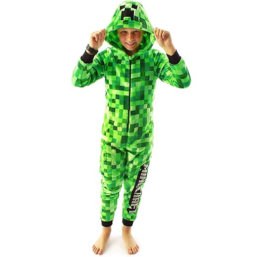 Minecraft Onesie Pixelated Creeper Sleepsuit Gamer Gift For Boys 9-10 Years Green