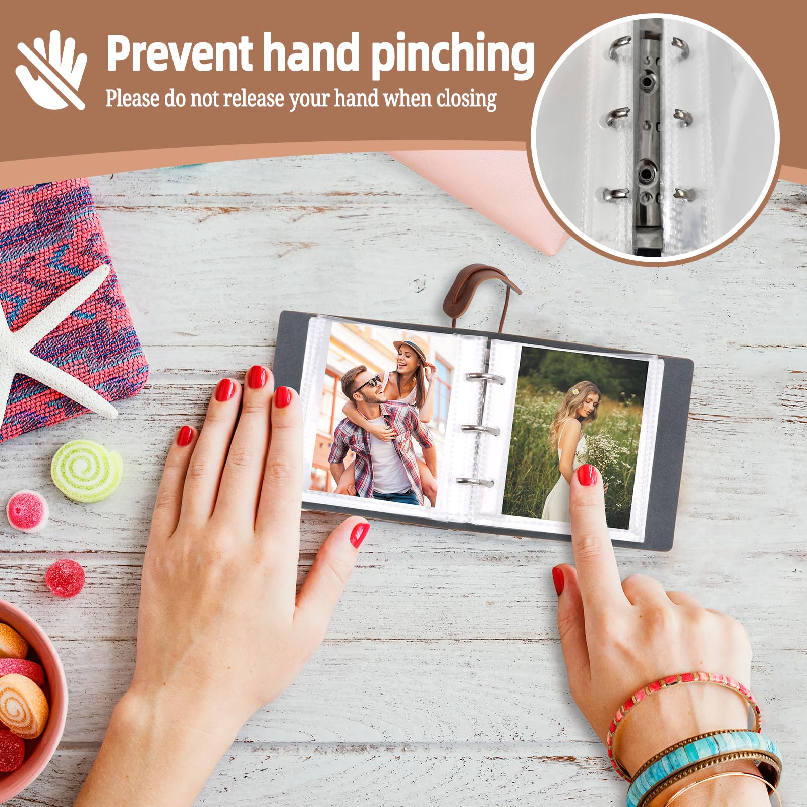 Álbum de fotos pequeño, mini álbumes de fotos de 2 x 3 pulgadas para fotos de tamaño cartera Polaroid, libro de fotos portátil de bolsillo de piel sintética para 100 fotos, regalo para mujeres, mamá y