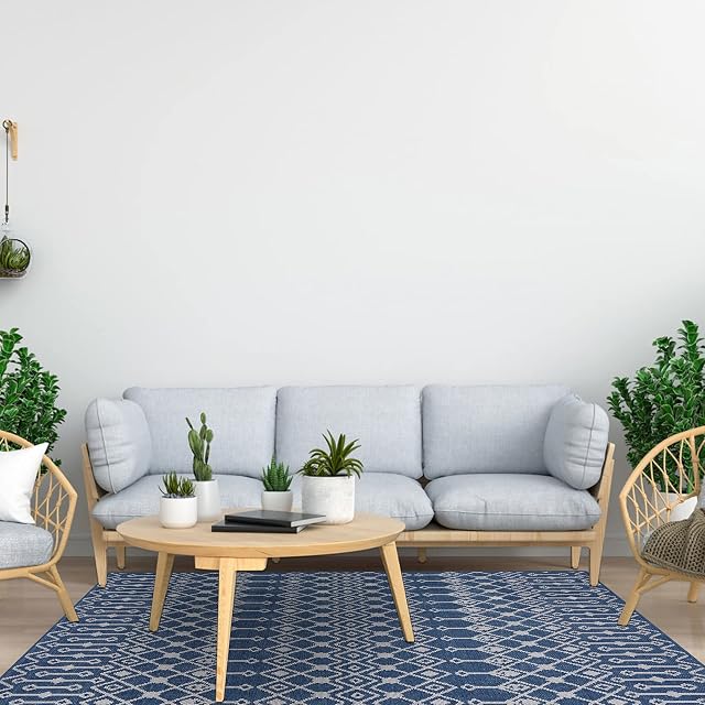 Homodeco Outdoor Flatweave Rug for Garden, 120 x 180cm WaterProof Geometric Washable Carpet for Indoor Outdoor, Living Room, Bedroom Area Rug