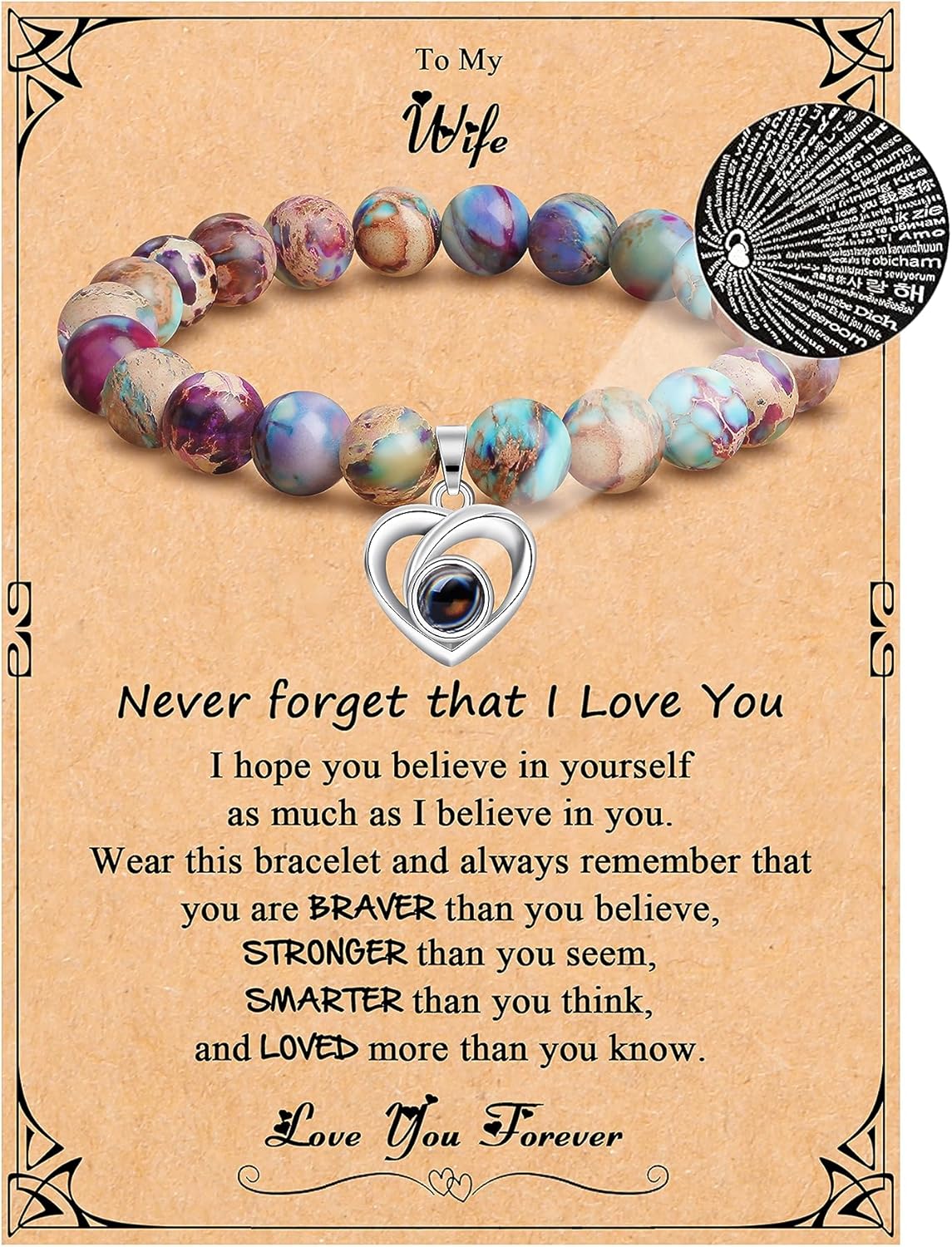 JoycuFF Gifts for Women 𝟭𝟬𝟬 𝗟𝗮𝗻𝗴𝘂𝗮𝗴𝗲𝘀 𝗜 𝗟𝗼𝘃𝗲 𝗬𝗼𝘂 𝗕𝗿𝗮𝗰𝗲𝗹𝗲𝘁 Anniversary Mothers Day Christmas Birthday Gifts for Daughter Granddaughter Sister Niece Girlfriend Wife Women