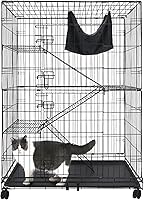 HomeyPet 50-Inch 4-Tier Indoor Cat Cage: Collapsible Large Multi-Level Kennel with Hammock, Ramp, Wheels for Adult Cats & Kittens