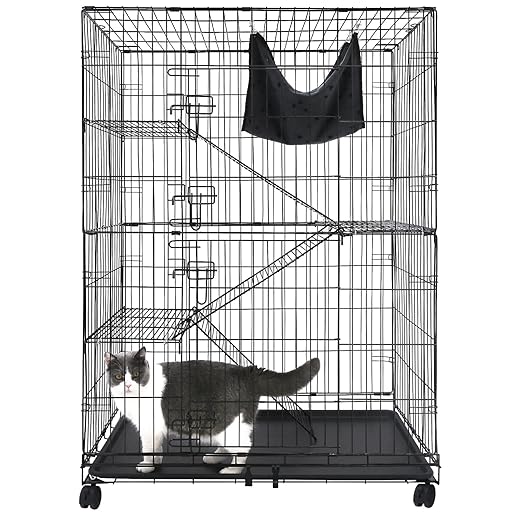 Homey Pet 50 Inch Cat Cages Indoor, Large 4-Tier Cat Crates for Indoor Cats, Collapsible Metal Wire Cat Kennel Big Multi-Level Cat Cage for Adult Cats Kitten Kitty with Hammock, Ramp, 360° Wheels