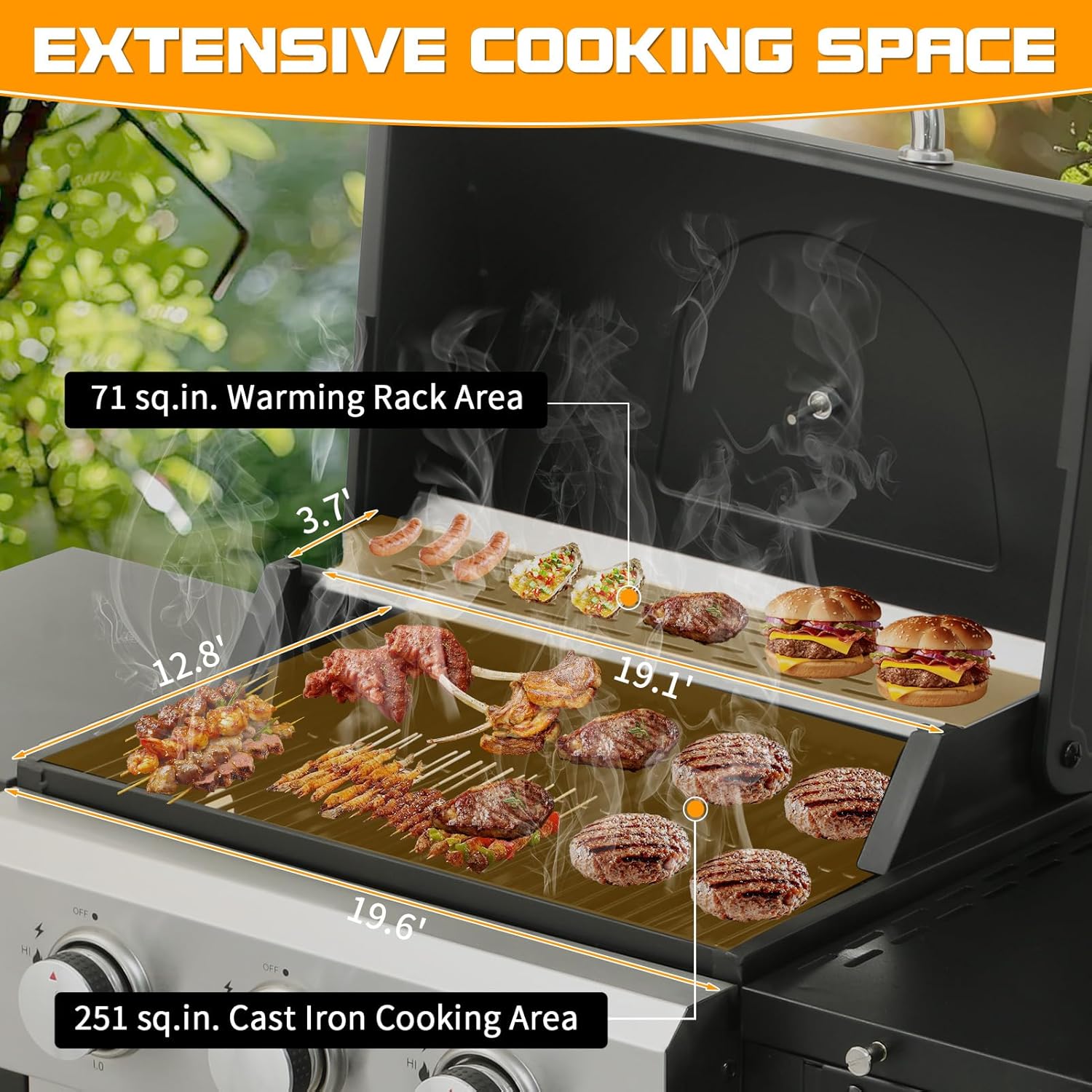 CIG GARDEN 3-Burner Propane Gas Grill,Outdoor Barbecue Grill with Side Tables and Wire Enamel Cooking Grids,31,500 BTU Output Stainless Steel BBQ Grill for Patio Garden Camping Backyard