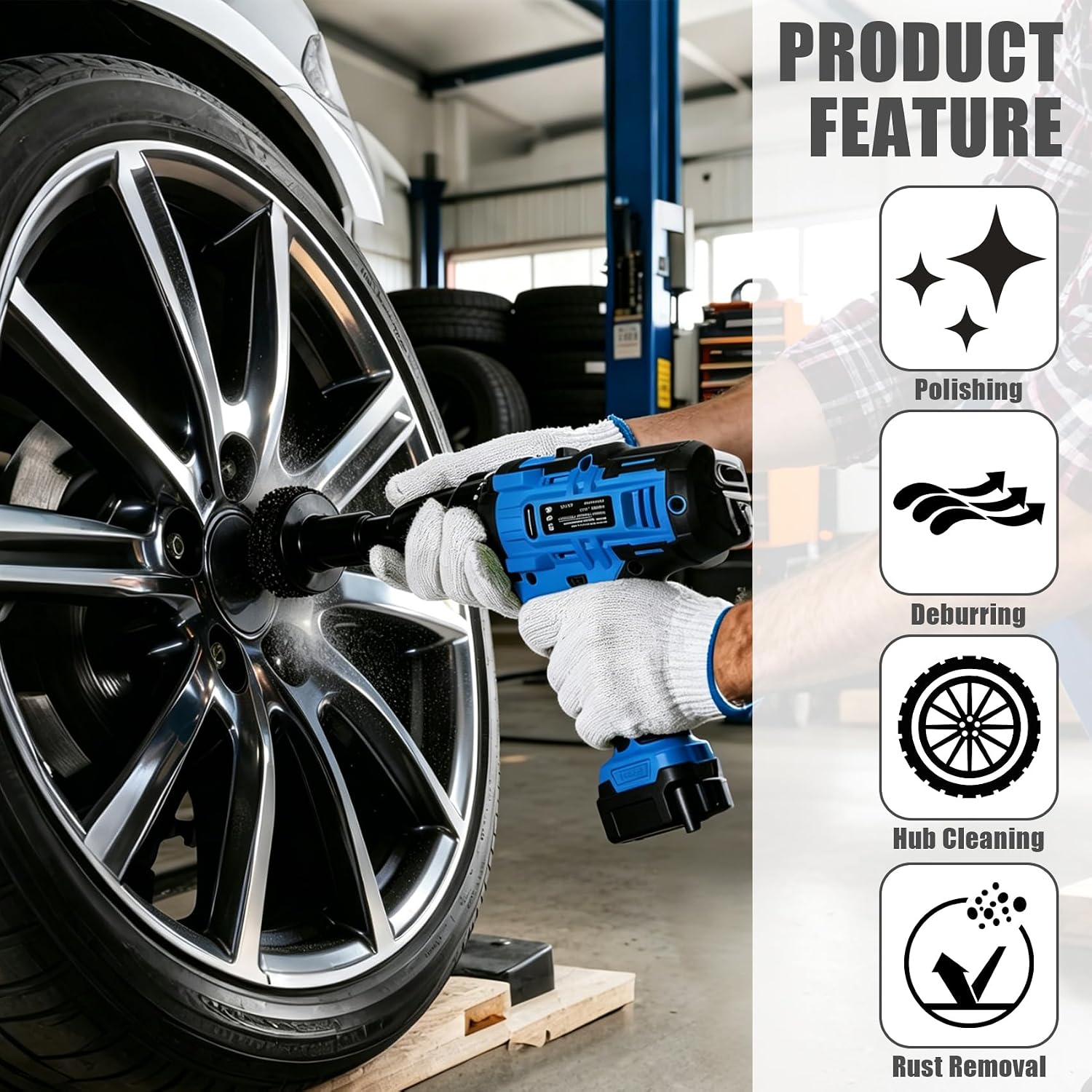 Wheel Hub Resurfacing Kit, Rust Remover for Lug Studs and Brake Rotors, Porous Abrasive Wheel Stud Cleaner Kit Includes 7 Cleaning Pads, Fits Power Drill or 1/2 inch Impact Driven Wrenches image 4