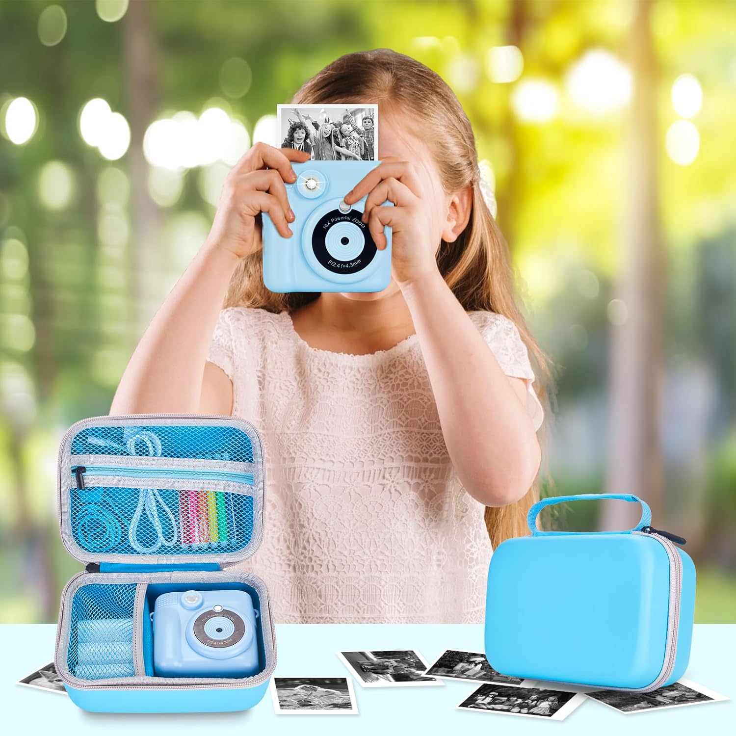 Phetium Kids Instant Print Camera Case Compatible with ETIKEZ/ESOXOFFORE/Cimizi/DUDUDRAGON/Dylanto Instant Cameras for Kids, Storage Organizer Bag for Refill Print Paper Rolls(Box Only)-Light Blue - Image 2