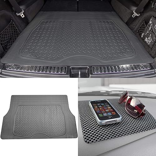 Miniatura 6 de TLH Juego de alfombrillas de carga negras recortables de alta calidad para maletero de automóvil, ajuste universal con almohadilla de tablero beige,