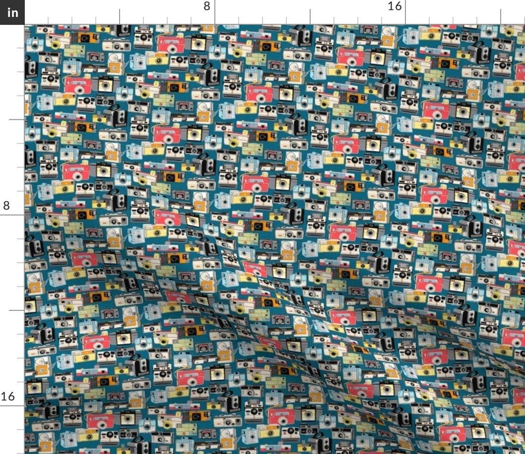 Spoonflower Fabric - Micro Midnight Vintage Camera Illustrations Photography Photo Retro Printed on Cotton Poplin Fabric by The Yard - Sewing Shirting Quilting Dresses Apparel Crafts