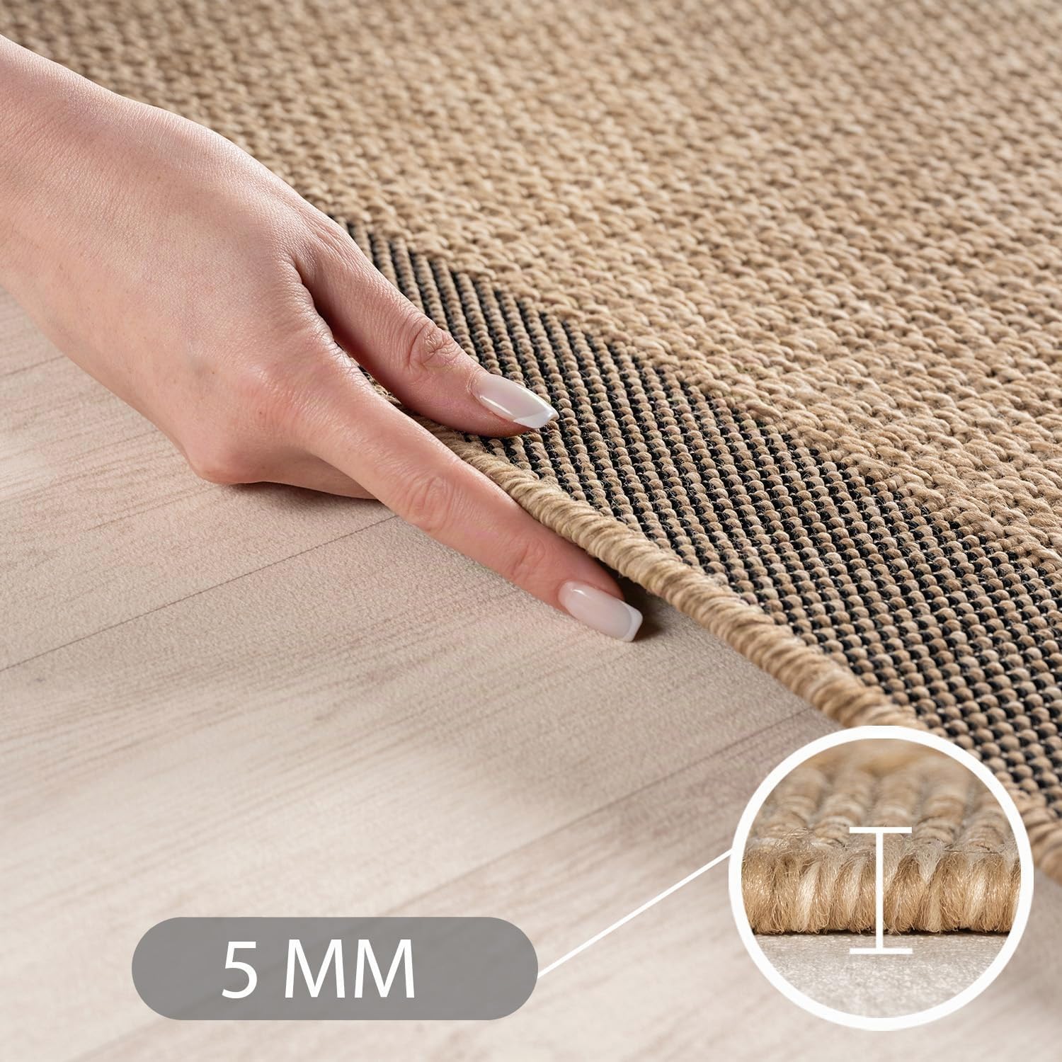 Carpetsale24 Outdoor Teppich Wetterfest 160x230 cm Beige Pflegeleicht im natürlichen Jute-Look für Wohnzimmer Esszimmer Schlafzimmer Terrasse Balkon Garten