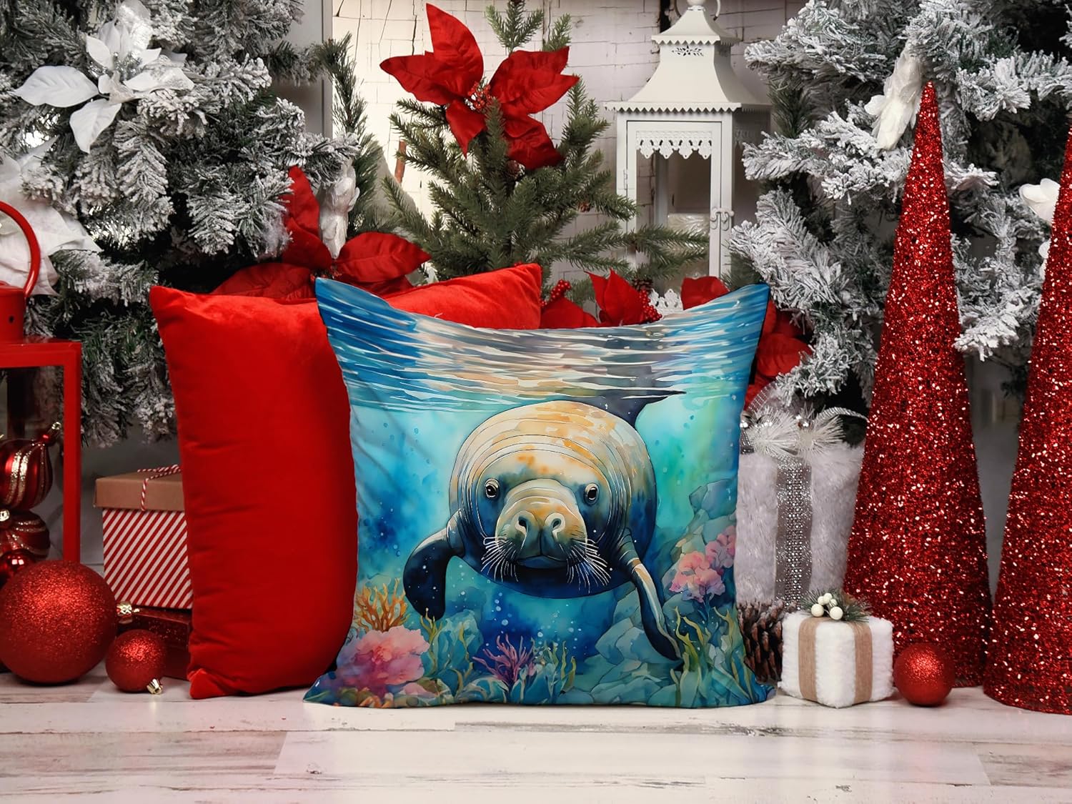 Caroline's Treasures Manatee Throw Pillow Machine Washable, Indoor Outdoor Decorative Pillow for Couch, Bed or Patio, 14Hx14W