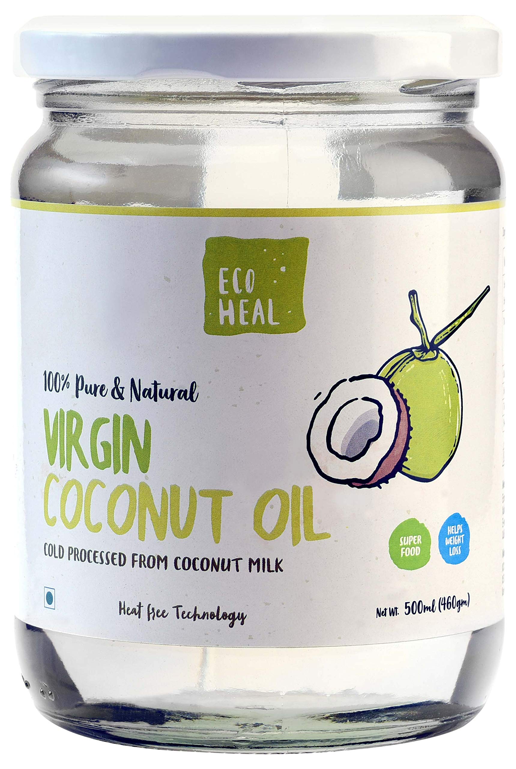 Ecoheal® Cold Processed Extra Virgin Coconut Oil -500ml Glass Jar (Extracted from Coconut Milk by Centrifuge Process) with All in one Benefits (B07NCYDZCX) Amazon Price History, Amazon Price Tracker