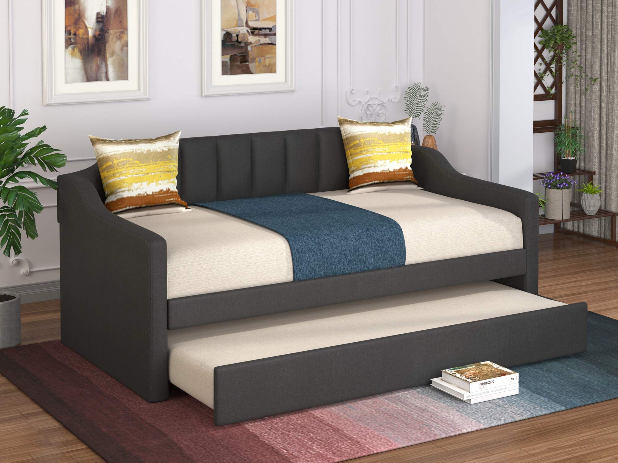 Buy Smilehome Upholstered Daybed with Trundle, Twin Size Padded Arched Shape Sofa Bed Frame with