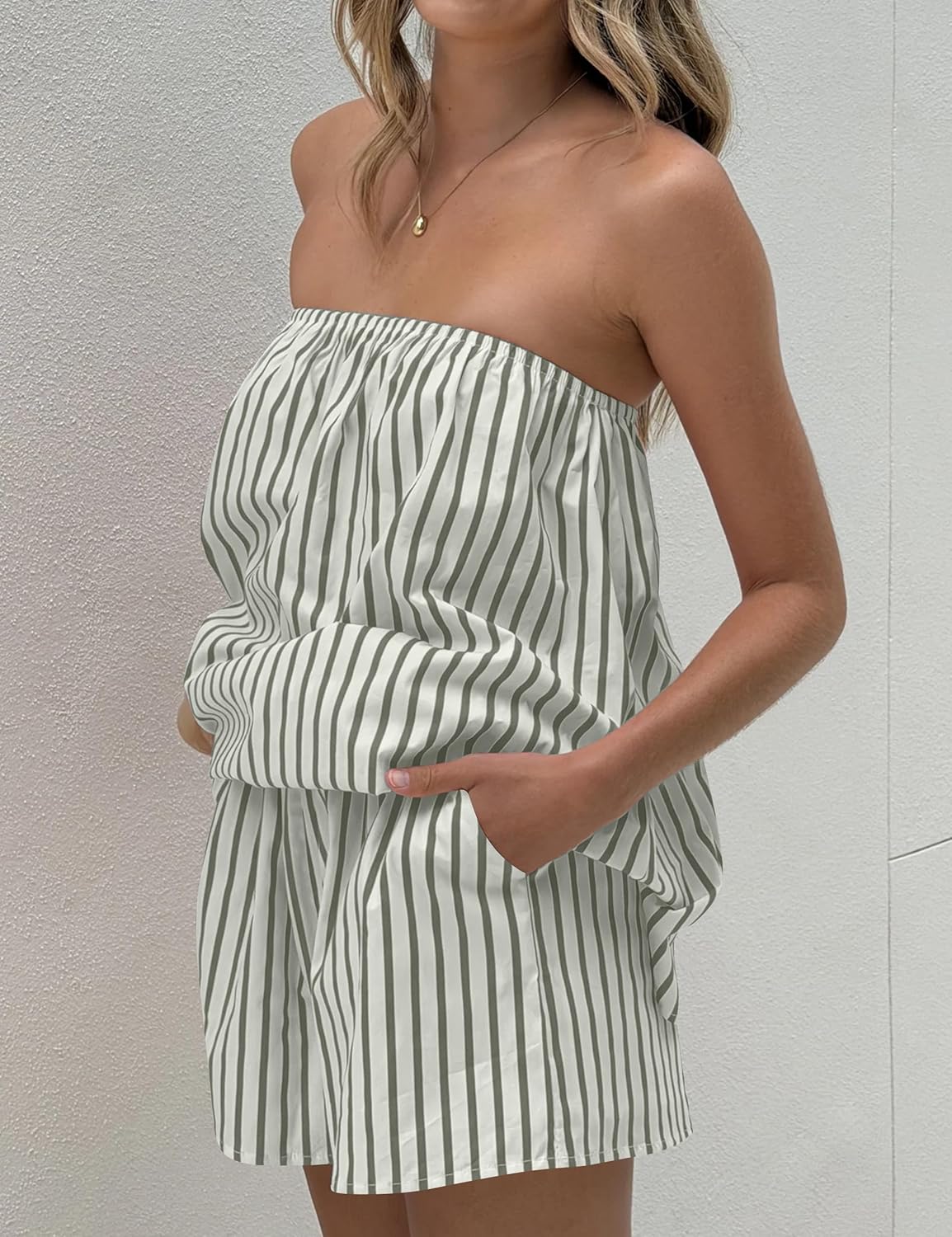 MISSACTIVER Womens Striped 2 Piece Sets Summer Lounge Set Sleeveless Strapless Tube Top Shorts Matching Vacation Outfits