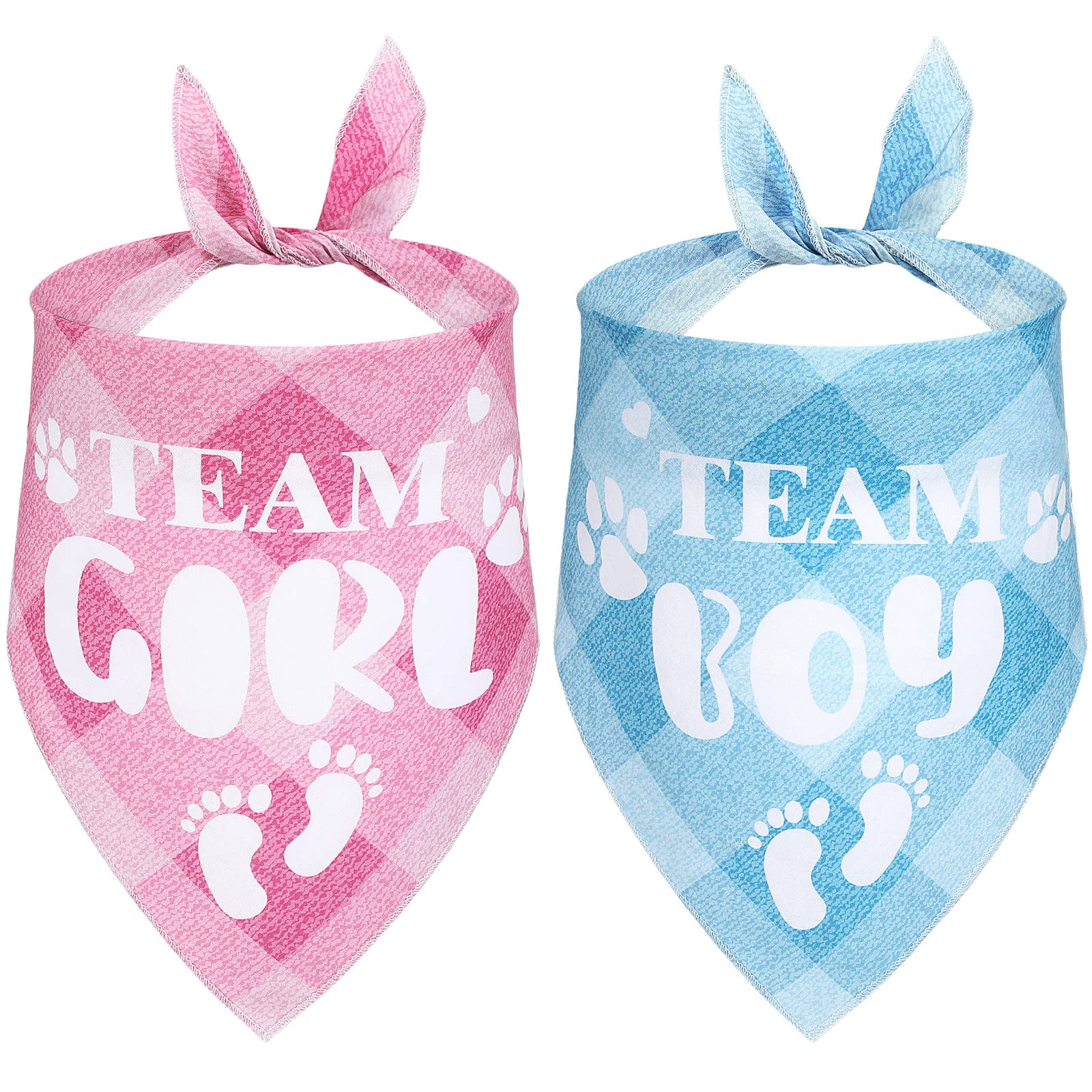 LEIFIDE 2 Pieces Gender Reveal Baby Announcement Team Girl Team Boy Dog Bandana, Baby Announcement Plaid Bandana Gender Reveal Photo Prop for Medium