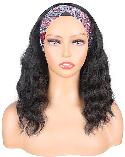 Pelucas negras con diadema con reflejos marrones para mujeres negras, pelucas sintéticas negras y marrones, pelucas onduladas suaves y ligeras de