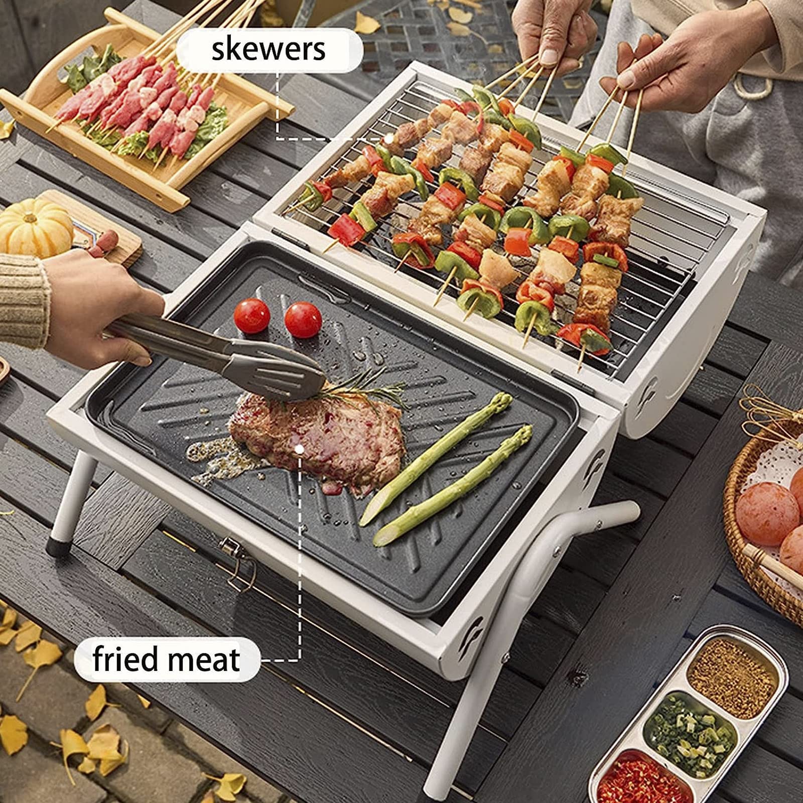 Griglia A Carbone Portatile Da Tavolo - Barbecue Mini Per Balcone, Campeggio E Cucina All'Aperto - Foto 3