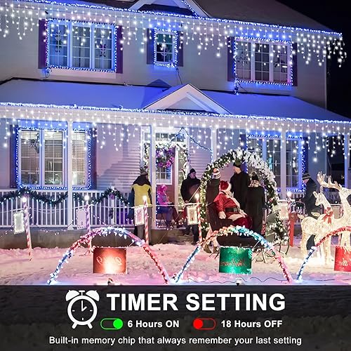 Miniatura 2 de Luces de carámbano para exteriores, 33 pies, 400 luces LED de Navidad para exteriores con 8 modos, 75 gotas, tira de luces impermeables para