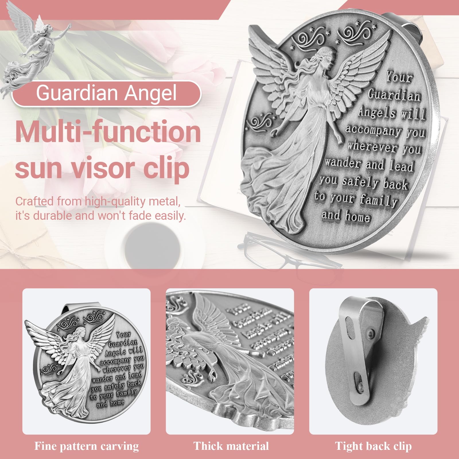 2PCS Guardian Angel Visor Clip for Car - A for New Drivers Christian Car Accessories Catholic Gifts for — view 3