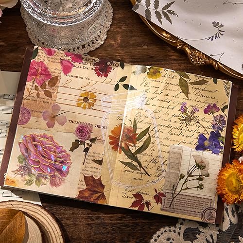 Miniatura 5 de Juego de 380 calcomanías de flores prensadas con diseño de flores secas, calcomanías de resina para diario, calcomanías florales naturales botánicas