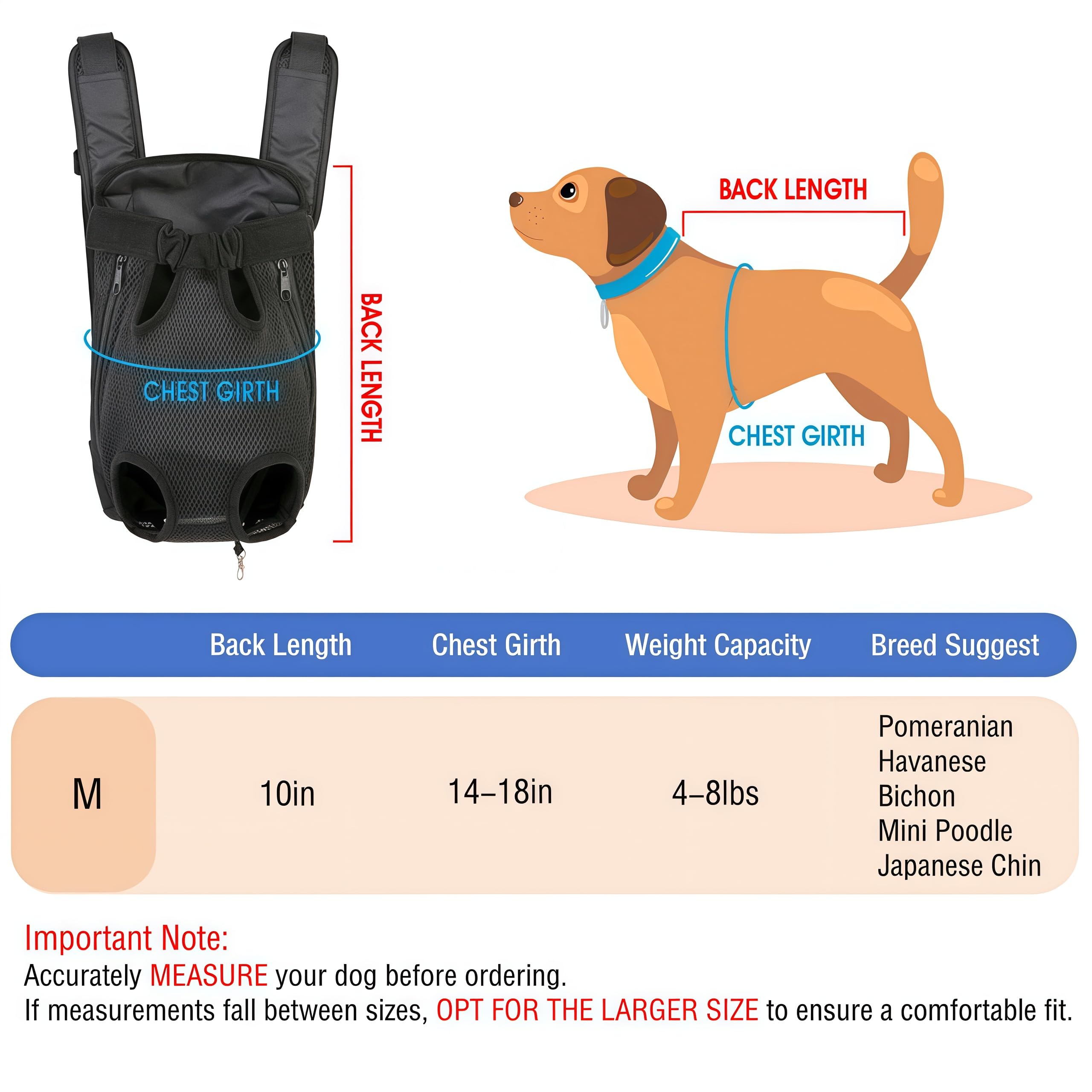 Dog Backpack Carrier, Adjustable Pet Front Carriers, Legs Out Carrying Sling Travel Bag for Small Medium Dogs 4-8 Lbs, Soft Wearable Puppy Chest Carry Backpacks for Walking/Hiking/Camping/Traveling