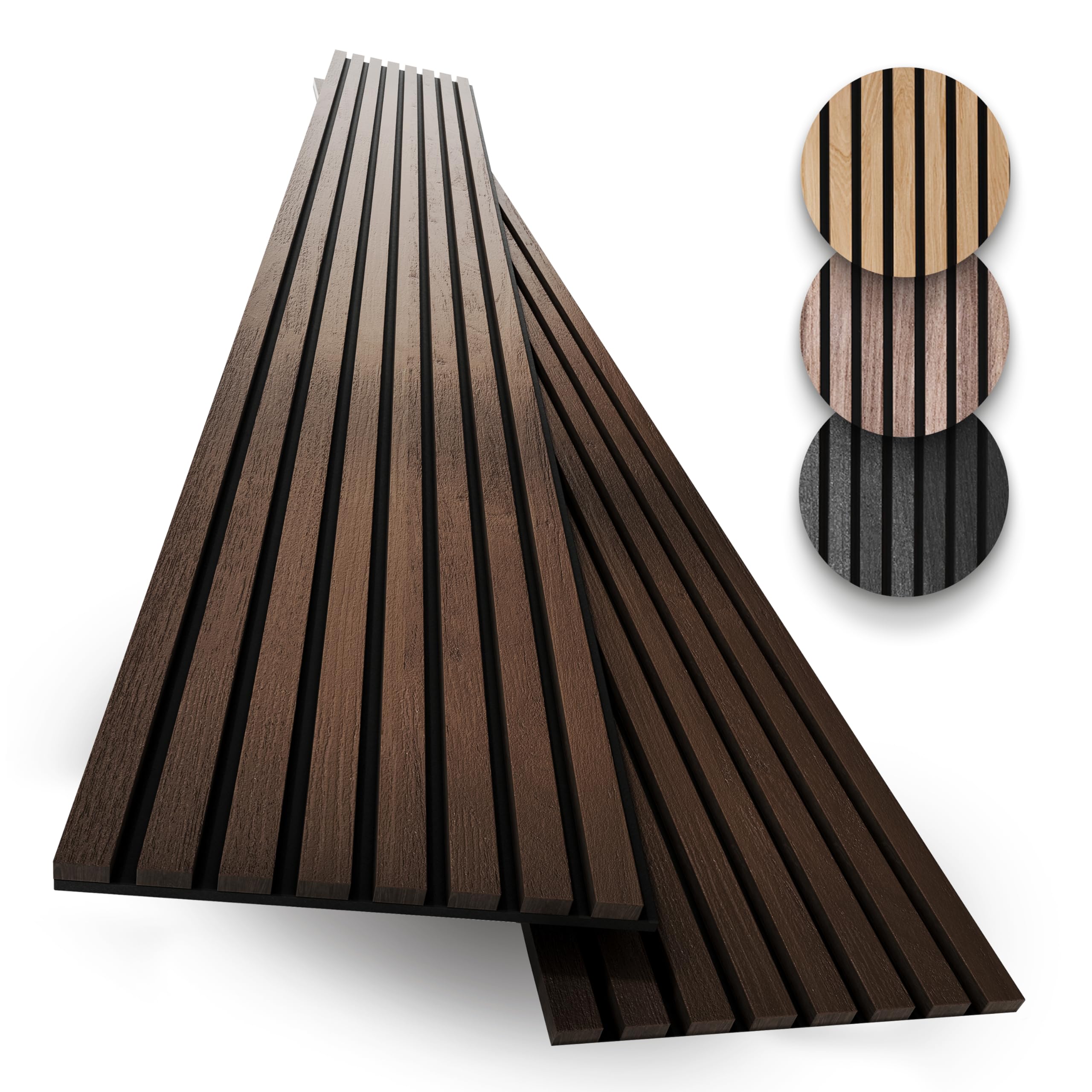 2-Pack Acoustic Wood Slat Panels - Soundproof Wall Paneling for Interior Decor 2pcs - 94.5x12.6 inches Dark Walnut