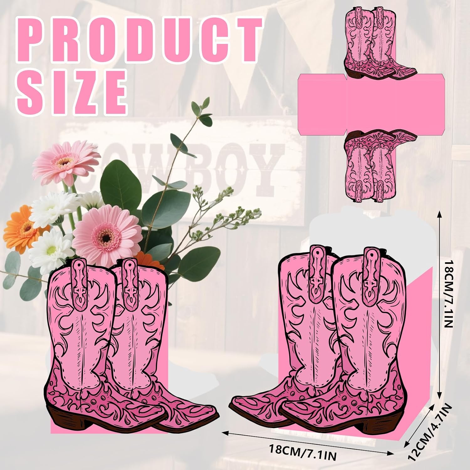 12 Pcs Cowgirl Boots Flower Boxes Boot Centerpieces for Tables Cowgirl Boot Vase Party Decorations for Western Theme Cowgirl Birthday Baby Shower Wedding Party Supplies