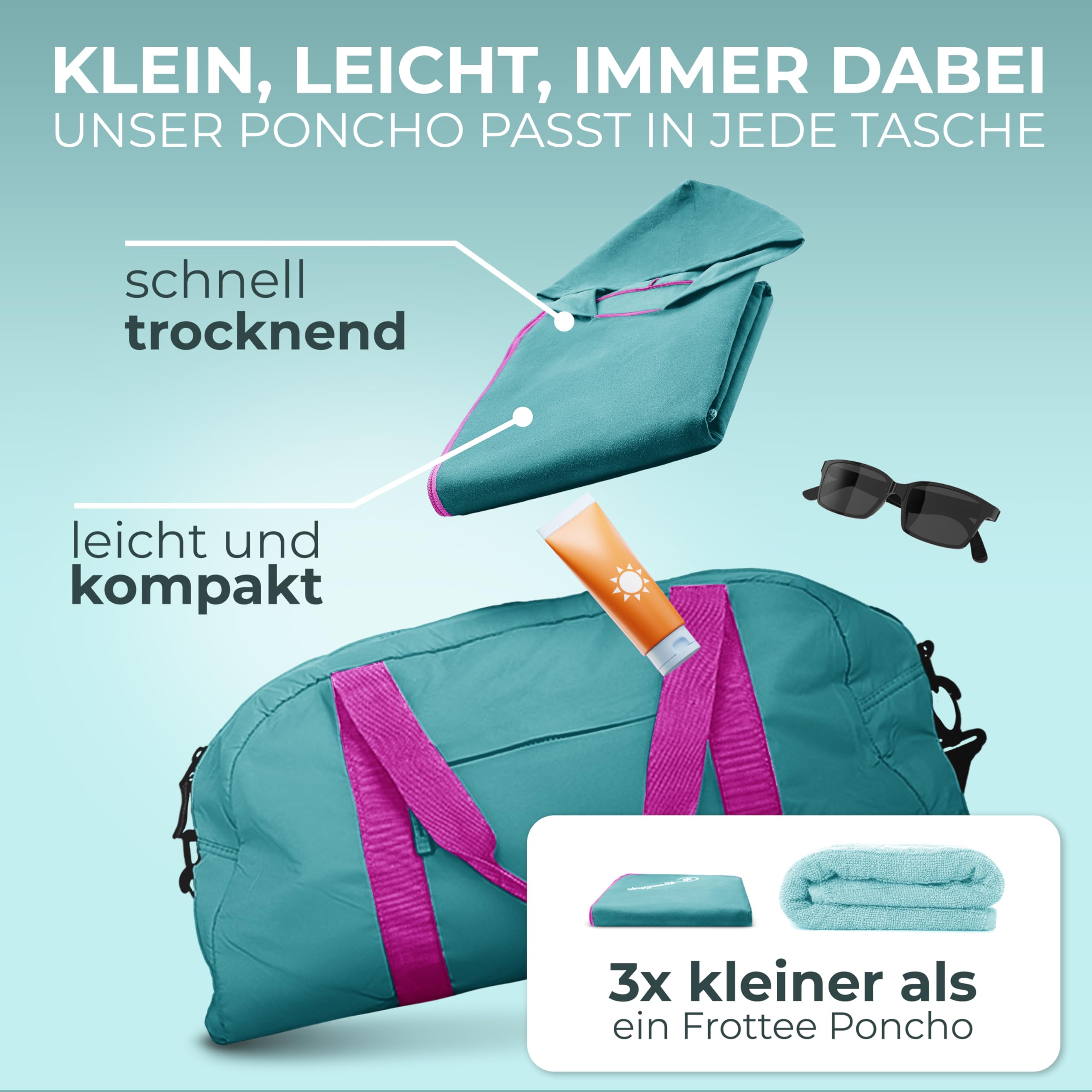 NirvanaShape Handtuch-Poncho für Erwachsene, Umziehhilfe & Handtuch zugleich, Surf-Poncho mit Quick-Dry Funktion, Ideal auf Reisen zum Surfen, Camping, Sauna, Schnorcheln, Strand