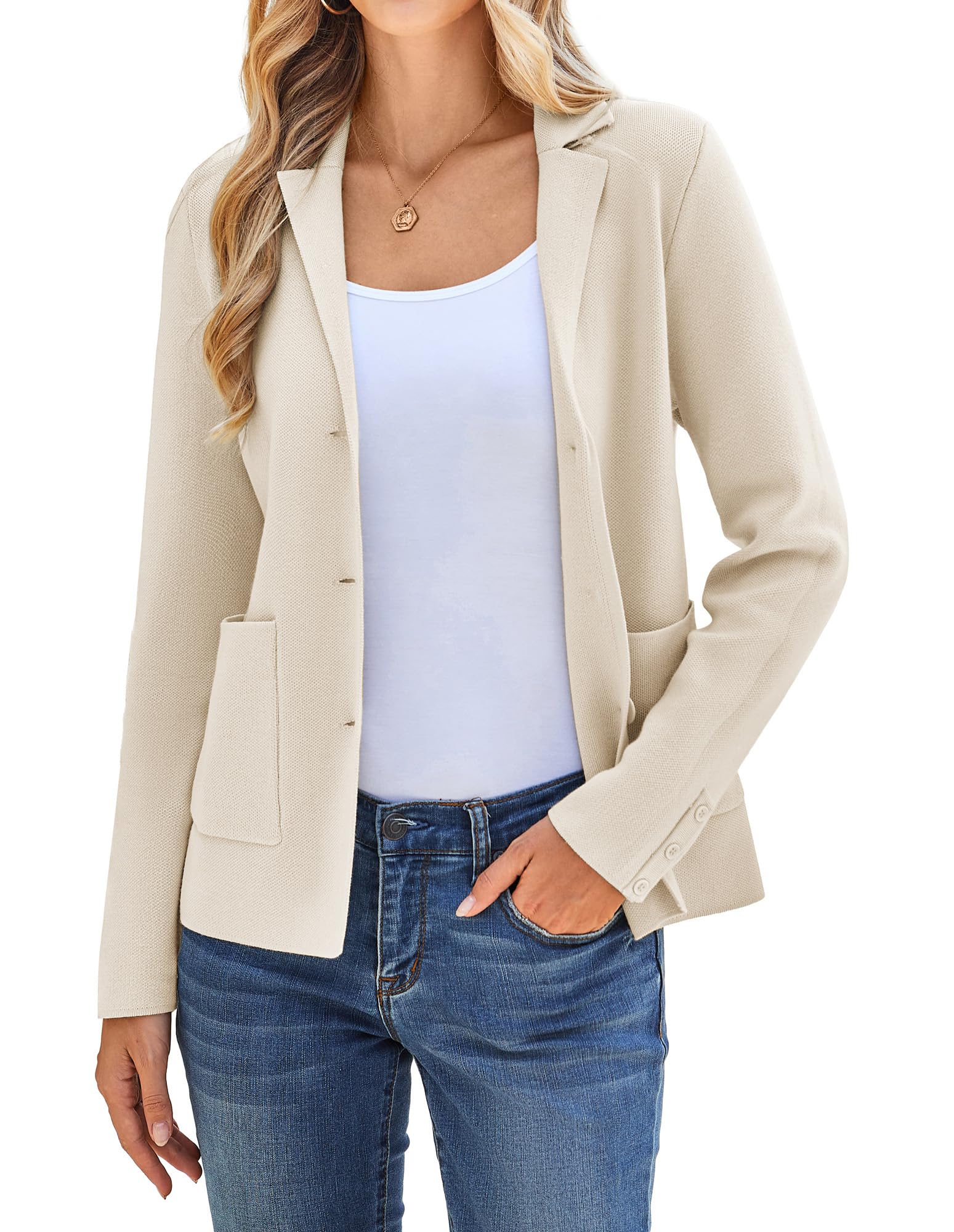 Womens Long Sleeve Casual Blazer Work Office Bussiness Jacket with Pocket