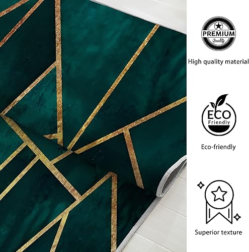 Miniatura 6 de Alfombra abstracta de lujo con líneas de oro verde esmeralda, moderna, geométrica, mármol, antideslizante, lavable, decoración del hogar, alfombra